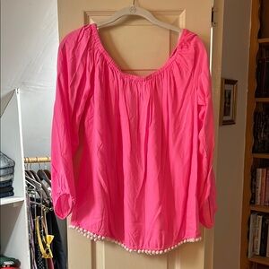 Hot pink Lilly Pulitzer off the shoulder long sleeve top